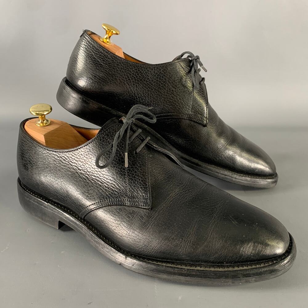 JOHN LOBB Size 9 Black Textured Leather Pointed Toe Lace Up Shoes